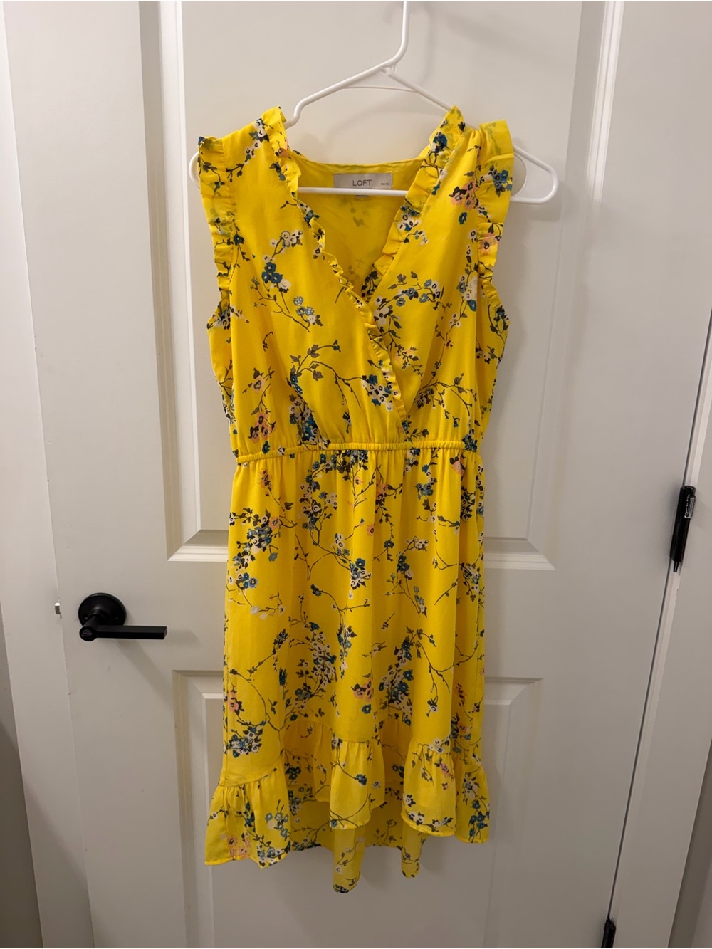 LOFT Yellow Floral Ruffle Dress